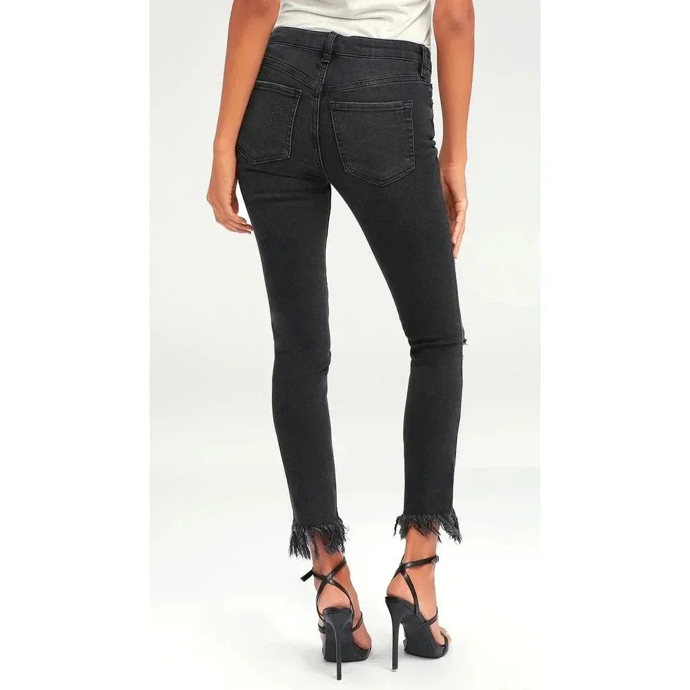 Free People Great Heights Frayed Skinny Jeans Black As Night Size W29
